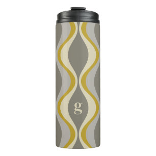 Retro-Groovitmuster - Monogramm - Goldtaupe Thermosbecher