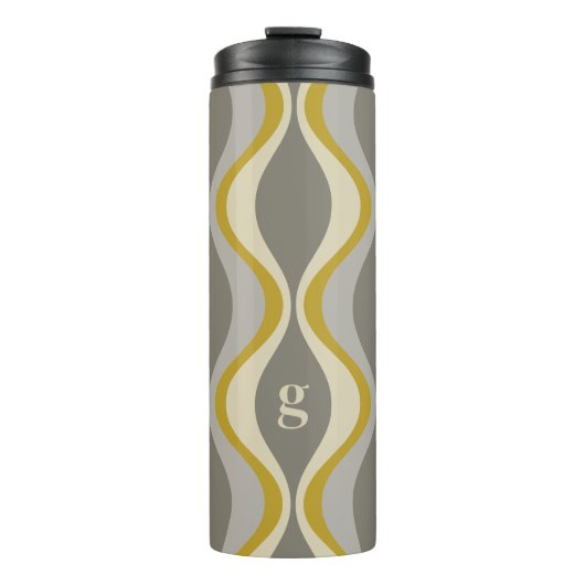 Retro-Groovitmuster - Monogramm - Goldtaupe Thermosbecher (Vorderseite)
