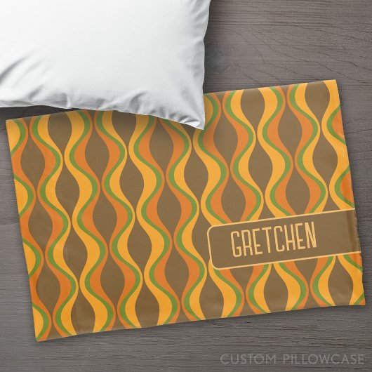 Retro-Groovitmuster - Monogramm - Oliven Kissenbezug
