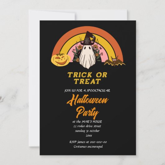 Retro-Groovittrick oder Treatment Halloween-Party  Einladung (Vorderseite)