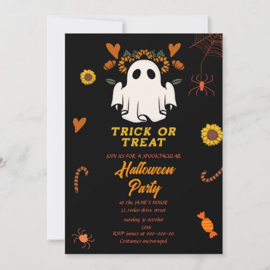 Retro-Groovittrick oder Treatment Halloween-Party Einladung (Vorderseite)