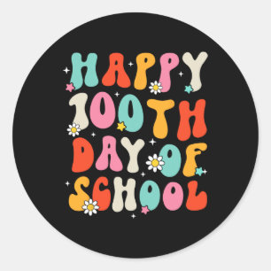 Retro Groovy 100 Tage glücklich 100. Tag der Schul Runder Aufkleber