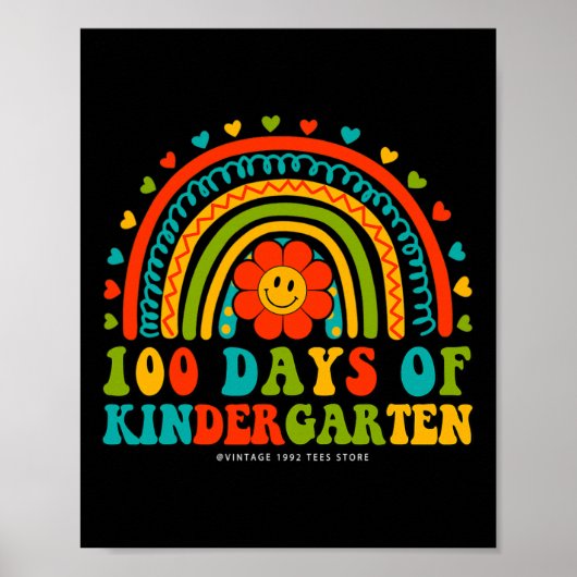 Retro Groovy 100 Tage Kindergartenlehrer Kind Poster (Vorne)