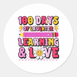 Retro Groovy 100 Tage Schulunterricht und Liebe Runder Aufkleber
