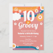 Retro Groovy 10. Geburtstag Einladung (Vorderseite)