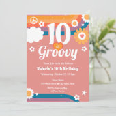 Retro Groovy 10. Geburtstag Einladung (Stehend Vorderseite)