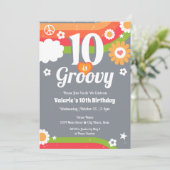 Retro Groovy 10. Geburtstag Einladung (Stehend Vorderseite)