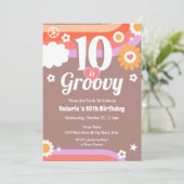 Retro Groovy 10. Geburtstag Einladung (Stehend Vorderseite)