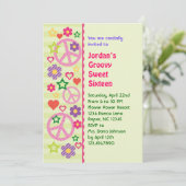 Retro Groovy 16 . Geburtstag Einladung (Stehend Vorderseite)