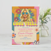 Retro Groovy 1960s Bachelorette Wochenendreise Einladung (Stehend Vorderseite)