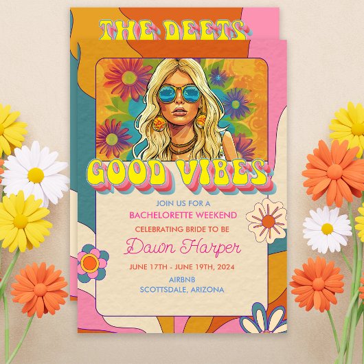 Retro Groovy 1960s Bachelorette Wochenendreise Einladung