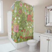 retro groovy 1970 disco christmas tree green check duschvorhang (Beispiel)