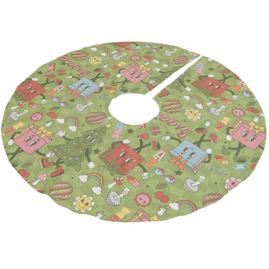 retro groovy 1970 disco christmas tree green check polyester weihnachtsbaumdecke (Schrägansicht)