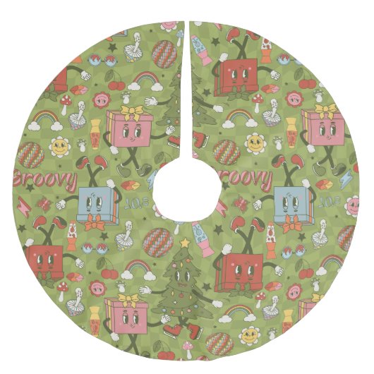 retro groovy 1970 Disco-Weihnachtsbaum grüne Überp Polyester Weihnachtsbaumdecke (Vorderseite)