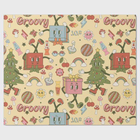 Retro Groovy 1970er Disco-Weihnachtsbaum Geschenkpapier (Flach)