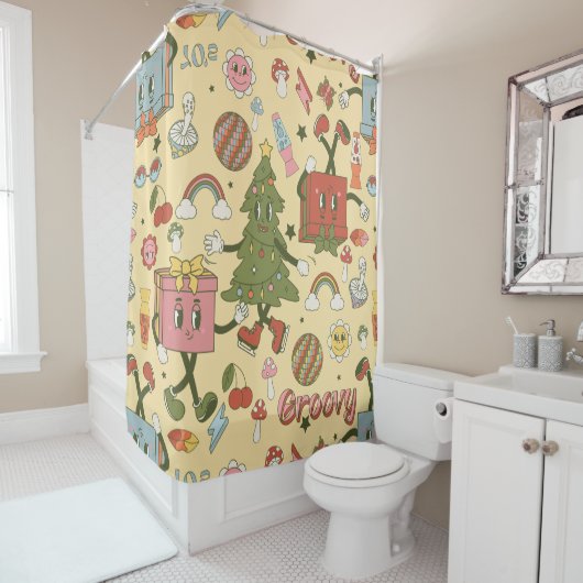 retro groovy 1970s disco christmas tree duschvorhang (Beispiel)