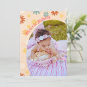 Retro Groovy 1 Tag Blume Erster Geburtstag Einladung (Stehend Vorderseite)