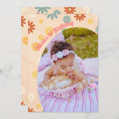 Retro Groovy 1 Tag Blume Erster Geburtstag Einladung (Vorne/Hinten)