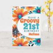 Retro Groovy 21. Geburtstag Blume Power Karte (Gelbe Blume)