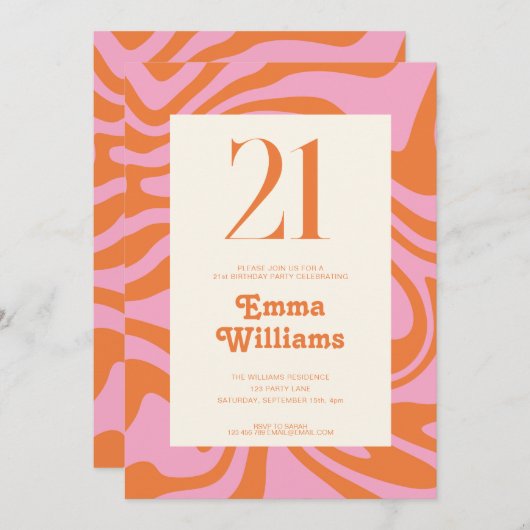 Retro Groovy 21. Geburtstag Party Einladung (Vorne/Hinten)