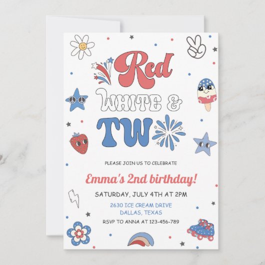 Retro Groovy 4. Juli Einladung (Vorderseite)