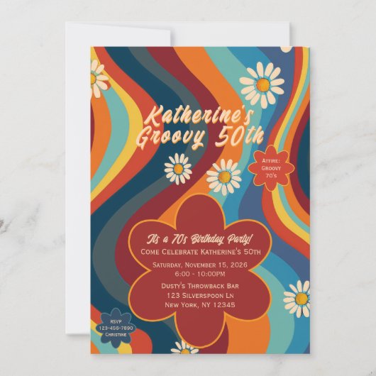 Retro Groovy 50. Geburtstag Einladung (Vorderseite)