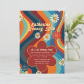 Retro Groovy 50. Geburtstag Einladung (Stehend Vorderseite)