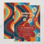 Retro Groovy 50. Geburtstag Einladung (Vorne/Hinten)