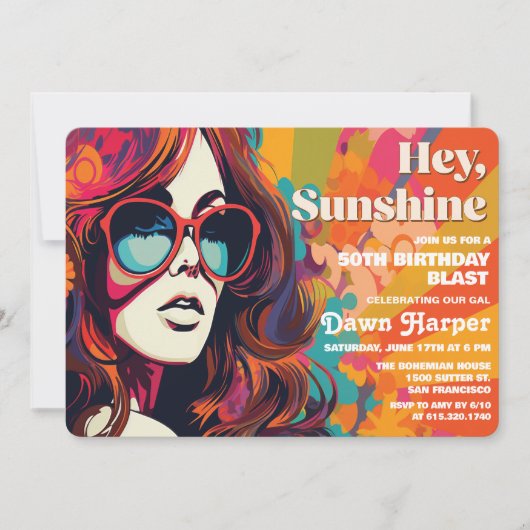 Retro Groovy 60er 70er Einladung (Vorderseite)