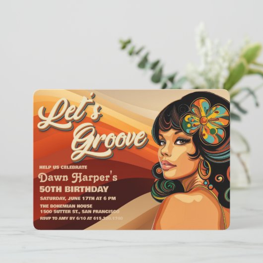 Retro Groovy 60er 70er Einladung (Stehend Vorderseite)