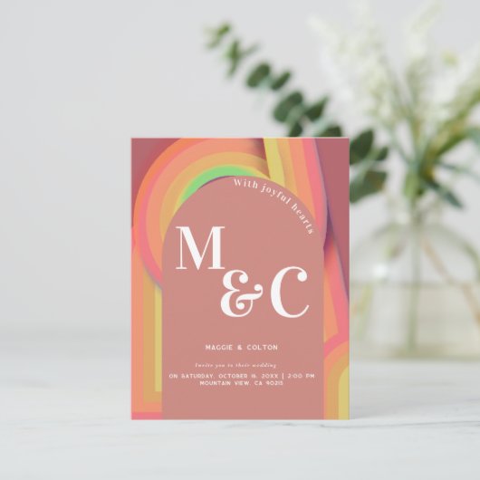 Retro Groovy 70 Curvy Lines Save The Date (Stehend Vorderseite)