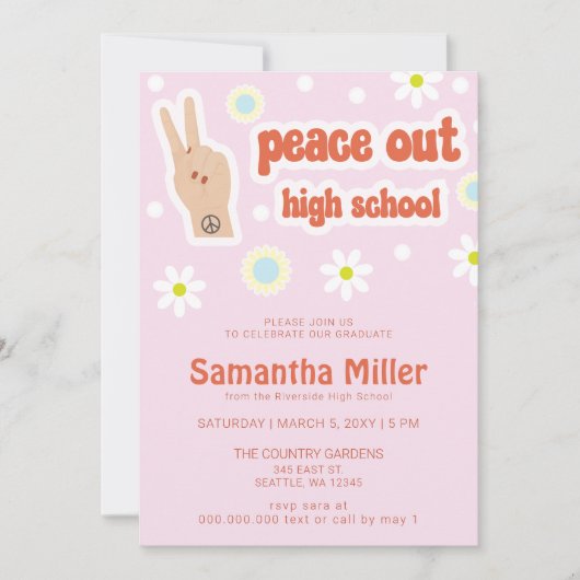 Retro Groovy 70er 80er Hippie Niedlich Foto Abschl Einladung (Vorderseite)