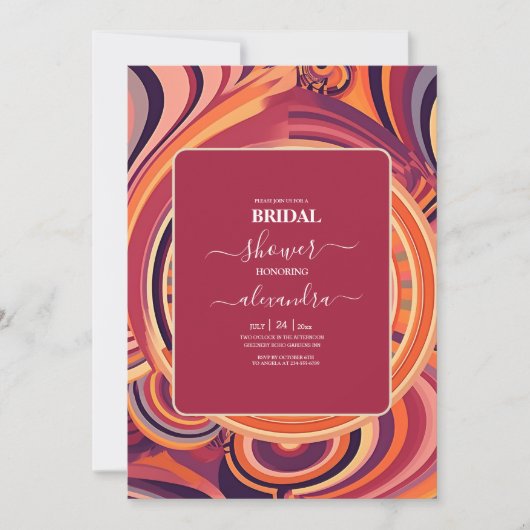 Retro Groovy 70er abstrakte Musterbridal Einladung (Vorderseite)