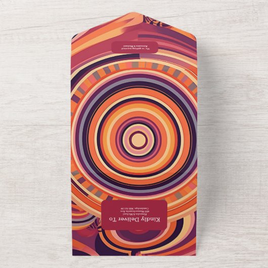 Retro Groovy 70er abstrakte Musterhochzeit All In One Einladung (Außenbereich)