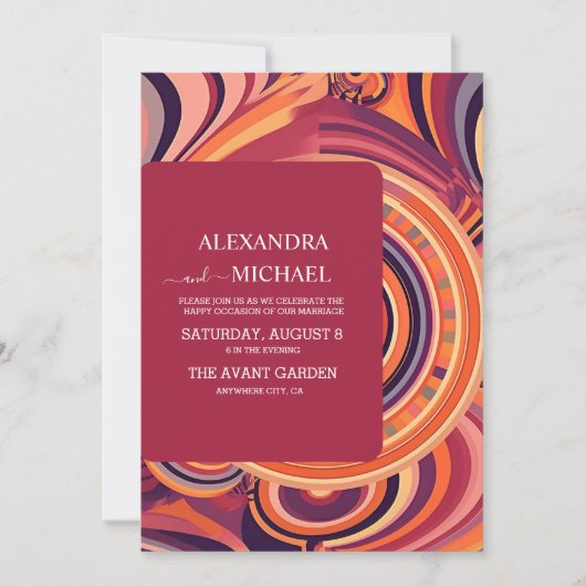 Retro Groovy 70er abstrakte Musterhochzeit Einladung (Vorderseite)