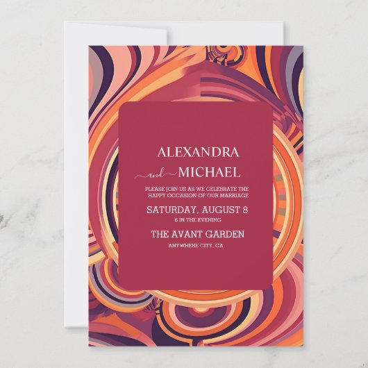 Retro Groovy 70er abstrakte Musterhochzeit Einladung (Vorderseite)