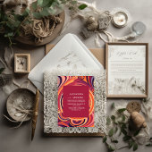 Retro Groovy 70er abstrakte Musterhochzeit Einladung