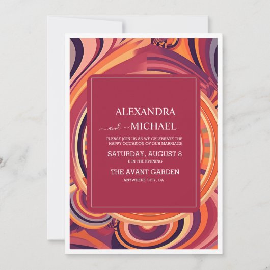 Retro Groovy 70er abstrakte Musterhochzeit Einladung (Vorderseite)