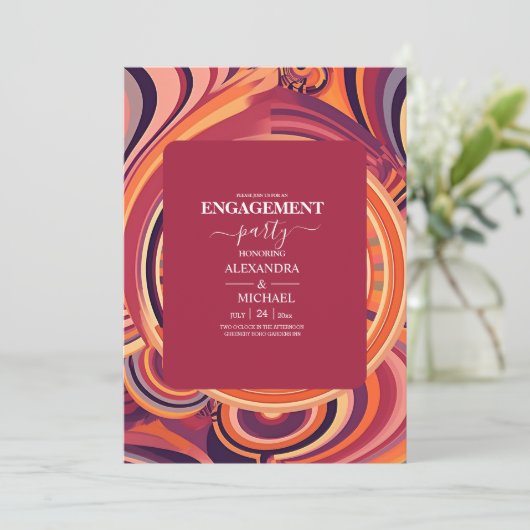 Retro Groovy 70er abstrakte Verlobung Einladung (Stehend Vorderseite)
