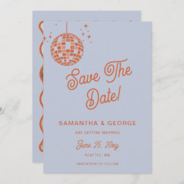 Retro Groovy 70er Blue Ivory Orange Disco Foto Save The Date