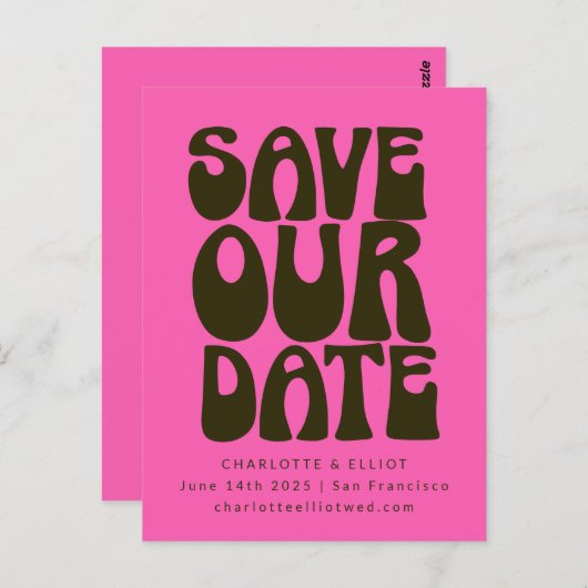 Retro Groovy 70er Bold Hot Pink Green Save the Dat Postkarte (Vorne/Hinten)