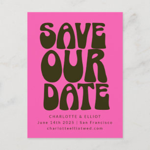 Retro Groovy 70er Bold Hot Pink Green Save the Dat Postkarte