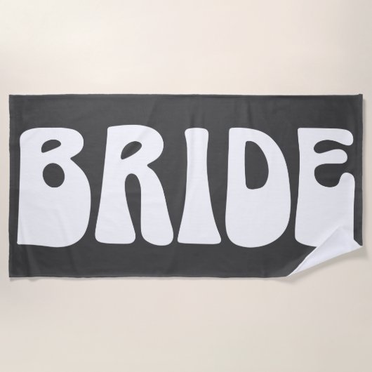 Retro Groovy 70er Bride Wedding Black and White Strandtuch (Vorderseite)
