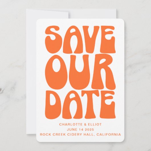 Retro Groovy 70er Bright Orange QR Code Wedding Save The Date (Vorderseite)