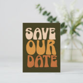 Retro Groovy 70er Brown Save the Date Postkarte (Stehend Vorderseite)