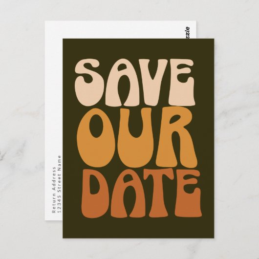 Retro Groovy 70er Brown Save the Date Postkarte (Vorne/Hinten)