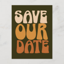 Retro Groovy 70er Brown Save the Date Postkarte