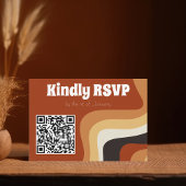 Retro Groovy 70er Burnt Orange Boho Wedding QR Cod RSVP Karte