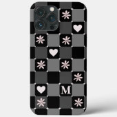 Retro Groovy 70er Daisy Monogramm Schwarzweiß Case-Mate iPhone Hülle (Rückseite)