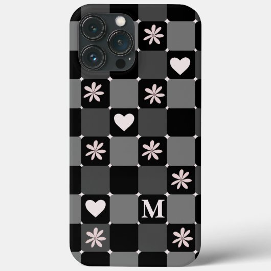 Retro Groovy 70er Daisy Monogramm Schwarzweiß Case-Mate iPhone Hülle (Rückseite)